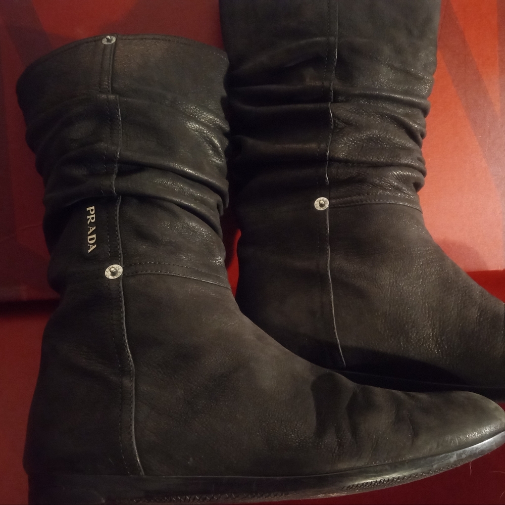 Prada Women's Black Suede Flat Boots. Size 37.5 EU or 7.5 US. - Picture 13 of 15